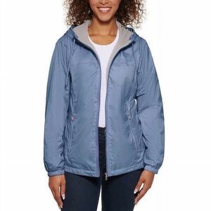Calvin Klein Hooded Windbreaker Fleece-Lined Jacket Bluestone Blue Women Size XL